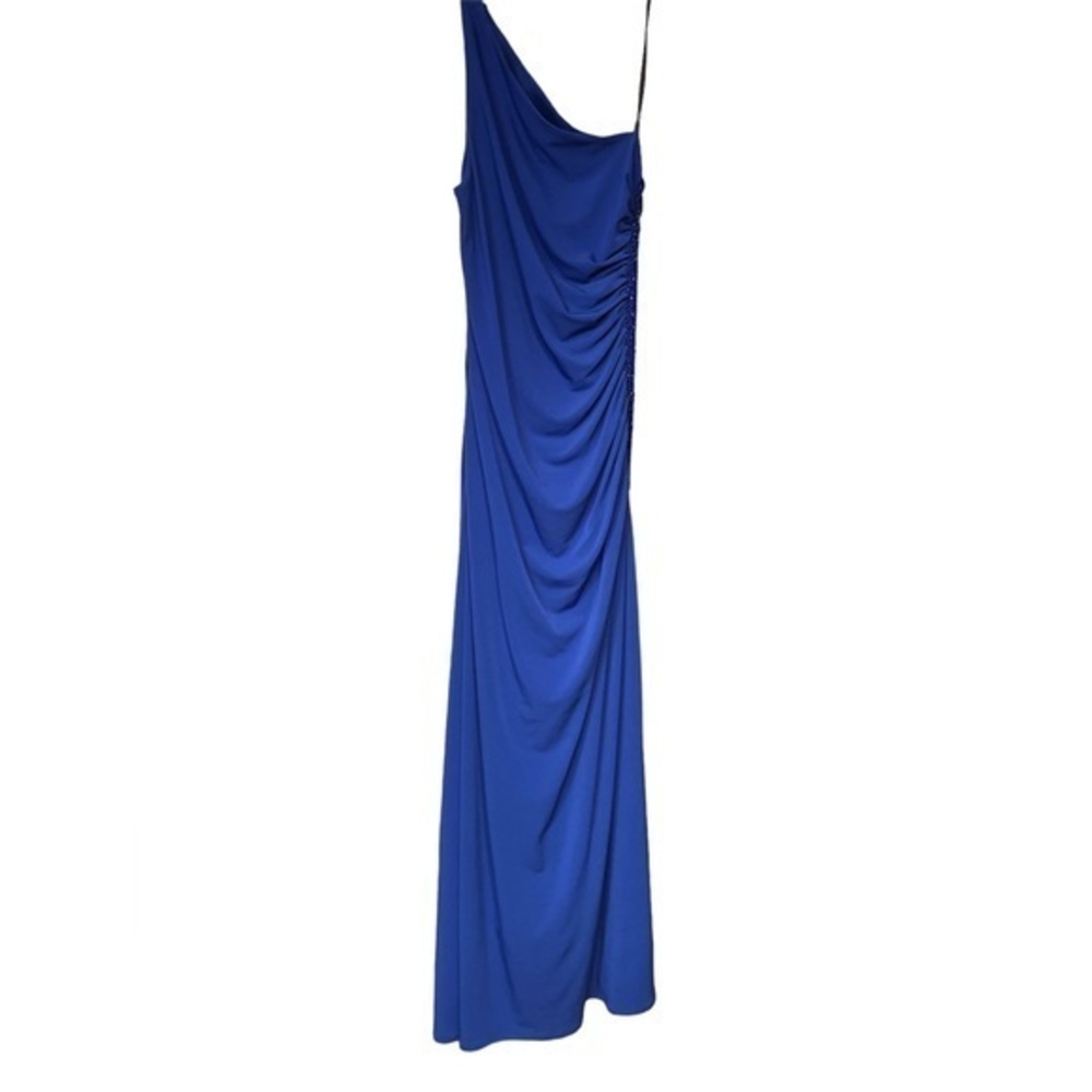 Laundry Shelli Segal Formal Gown Dress One Shoulder Beaded Side Blue 10 Prom